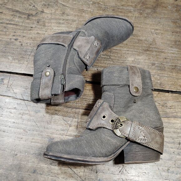 2 Lips Too Ankle Boots Sz 8 Combat Booties Buckle Side Zip - Picture 10 of 11